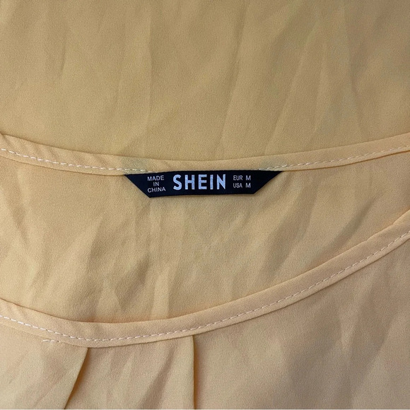 Shein Lemon Yellow Open Keyhole Tie Sleeve Blouse Medium Women’s - Picture 10 of 12